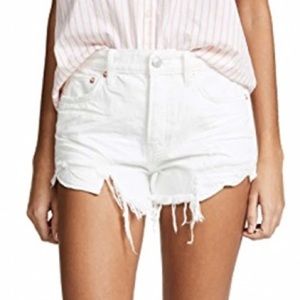 FREE PEOPLE HIGH RISE ANTHRO LOVING GOOD VIBRATIONS WHITE CUT OFF SHORTS…